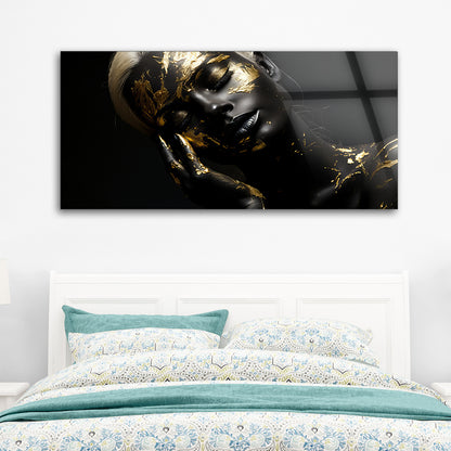 Adorned in Gold: Tempered Glass Portrait Art