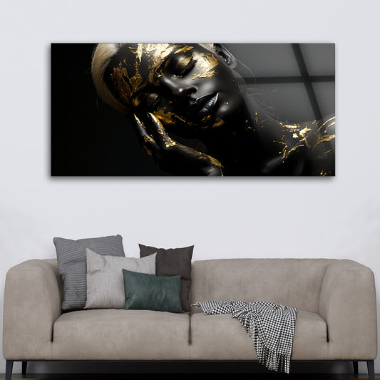 Adorned in Gold: Tempered Glass Portrait Art