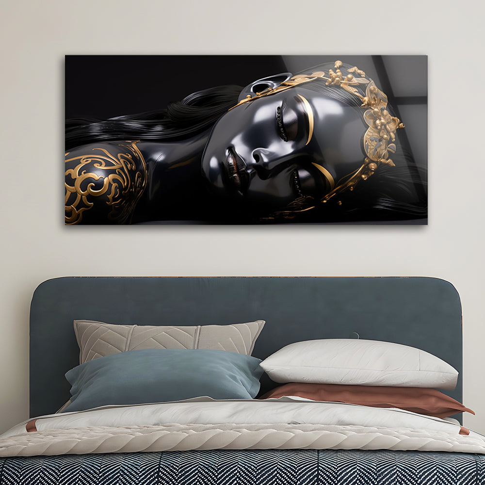 Modern Black and Gold: Tempered Glass Portrait Art