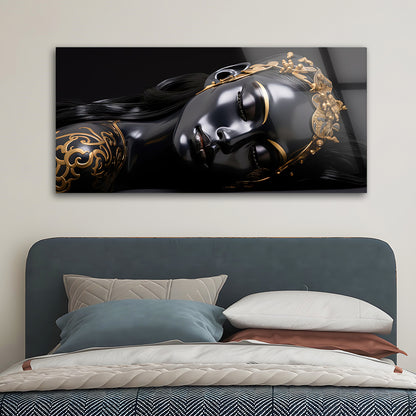 Modern Black and Gold: Tempered Glass Portrait Art