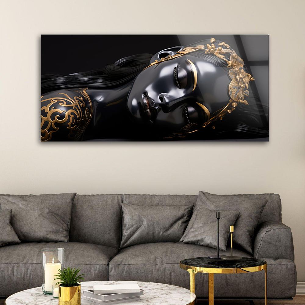 Modern Black and Gold: Tempered Glass Portrait Art