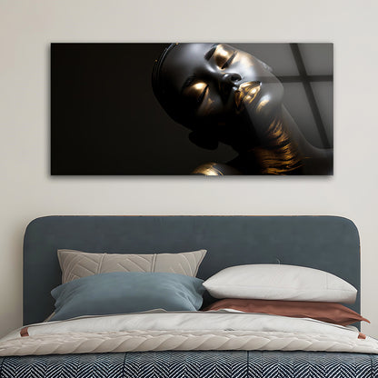 Glimmering Black and Gold: Tempered Glass Portrait Art