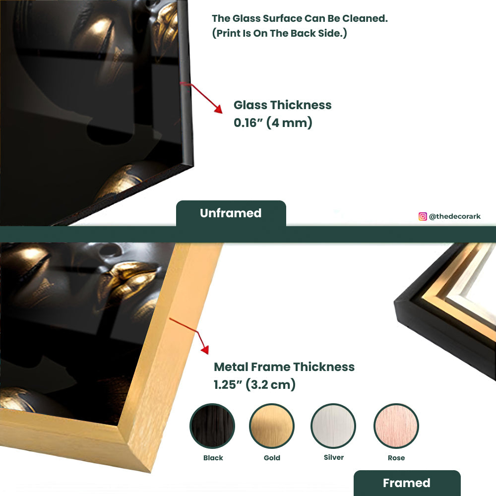 Glimmering Black and Gold: Tempered Glass Portrait Art