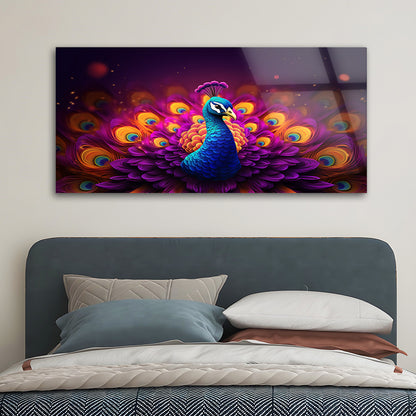 Colorful Feathered Peacock: Tempered Glass Art