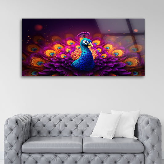 Colorful Feathered Peacock: Tempered Glass Art
