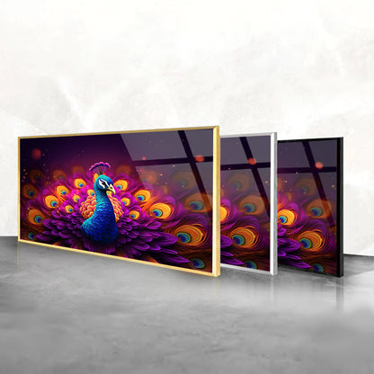 Colorful Feathered Peacock: Tempered Glass Art