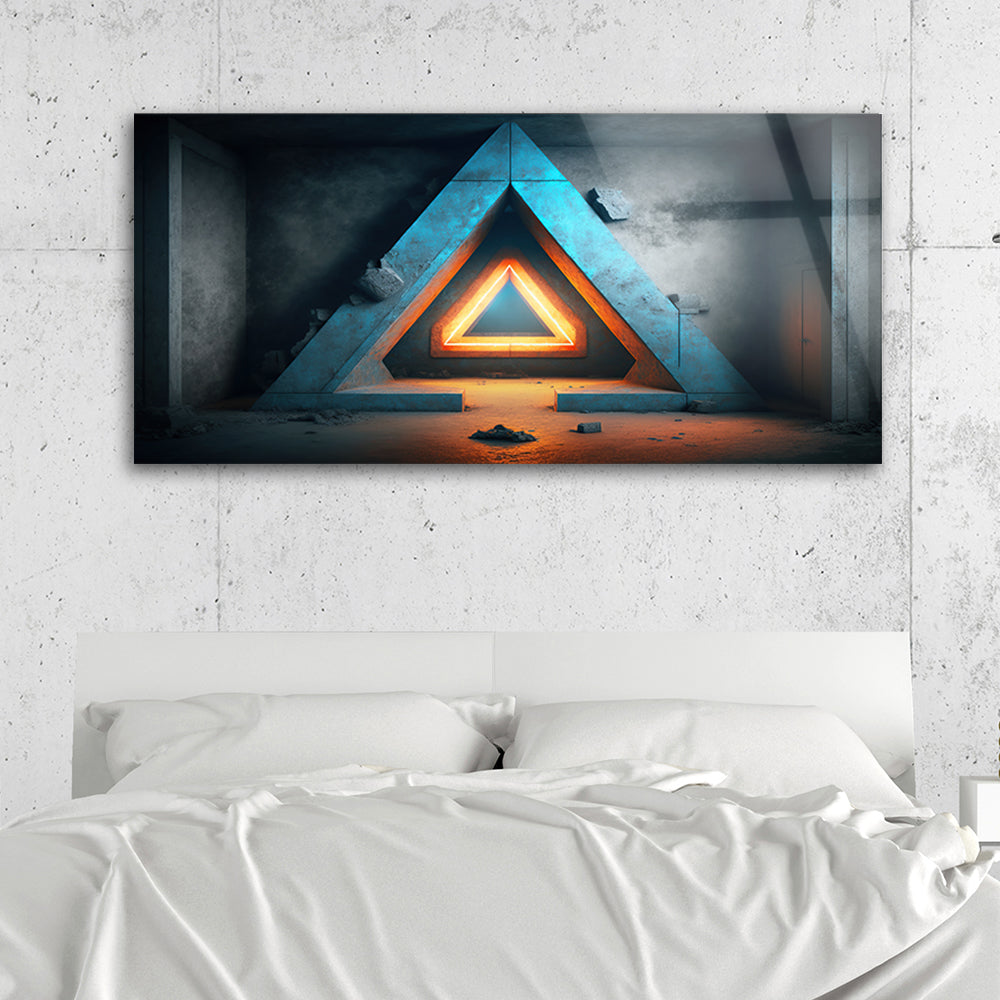 Neon Triangle Portal: Tempered Glass Art