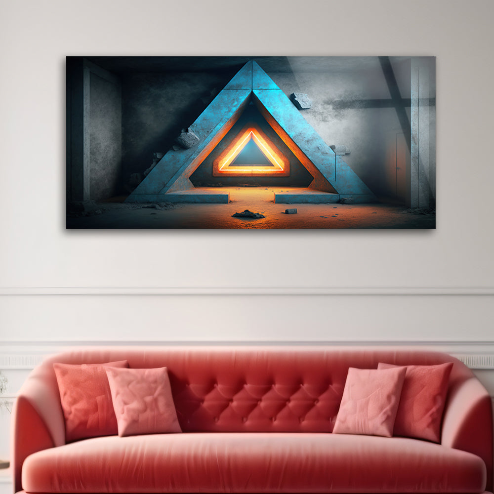 Neon Triangle Portal: Tempered Glass Art