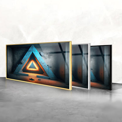 Neon Triangle Portal: Tempered Glass Art