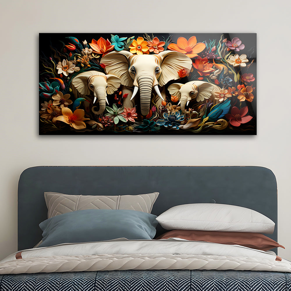 Modern Animals with Flowers: Tempered Glass Art