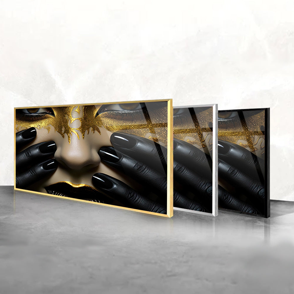 Gold and Black Nail: Tempered Glass Portrait Art