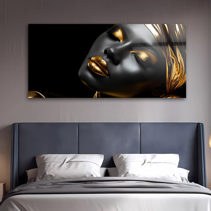 Golden Glamour: Tempered Glass Portrait Art