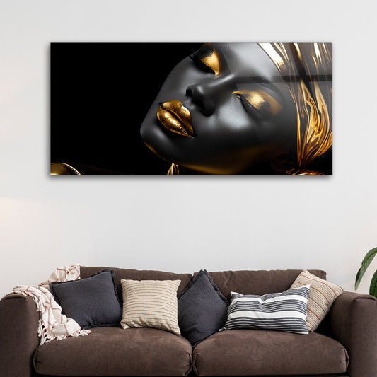 Golden Glamour: Tempered Glass Portrait Art