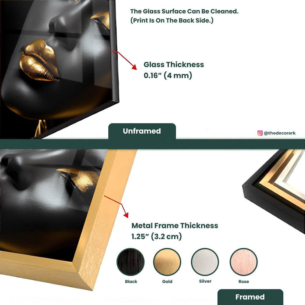 Golden Glamour: Tempered Glass Portrait Art