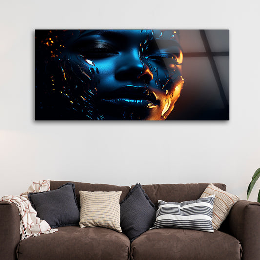 Glowing Blue Portrait: Tempered Glass Portrait Art