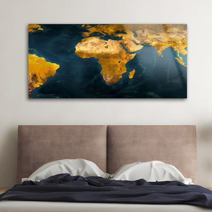 Euro-African World Map: Tempered Glass Wall Art