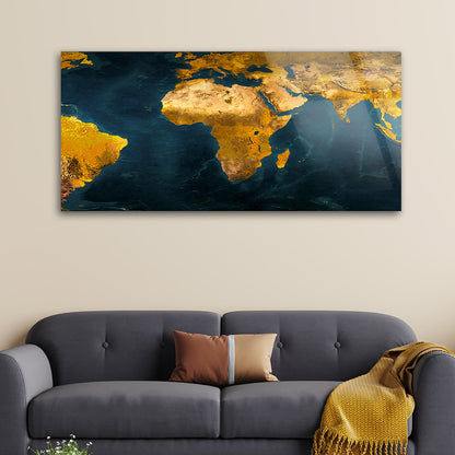 Euro-African World Map: Tempered Glass Wall Art