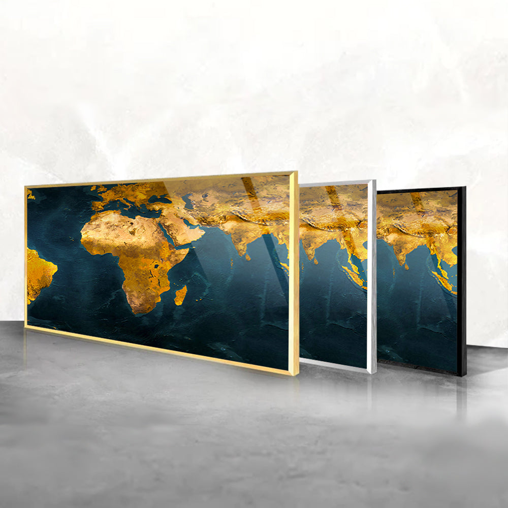 Euro-African World Map: Tempered Glass Wall Art