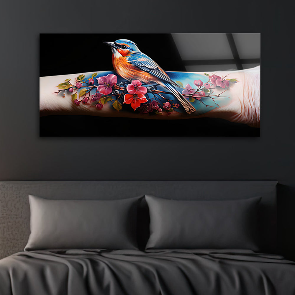 Forearm with Birds and Flowers: Tempered Glass Portrait Art