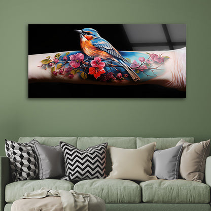 Forearm with Birds and Flowers: Tempered Glass Portrait Art