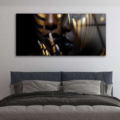 Black and Gold Body Paint: Tempered Glass Portrait Art