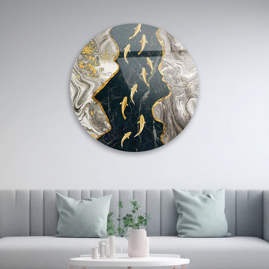 Golden Fins: Goldfish in Textured Abstract Art on Glass