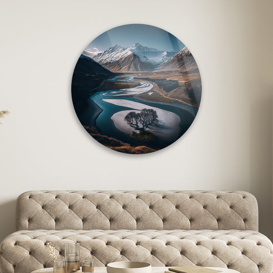 Mountain Serenade: A River Running Through the Mountains on Glass Art