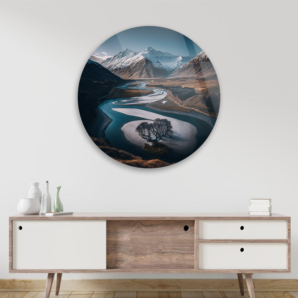 Mountain Serenade: A River Running Through the Mountains on Glass Art