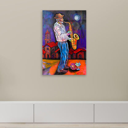 Saxophone Harmony: Man Playing Saxophone on Glass Wall