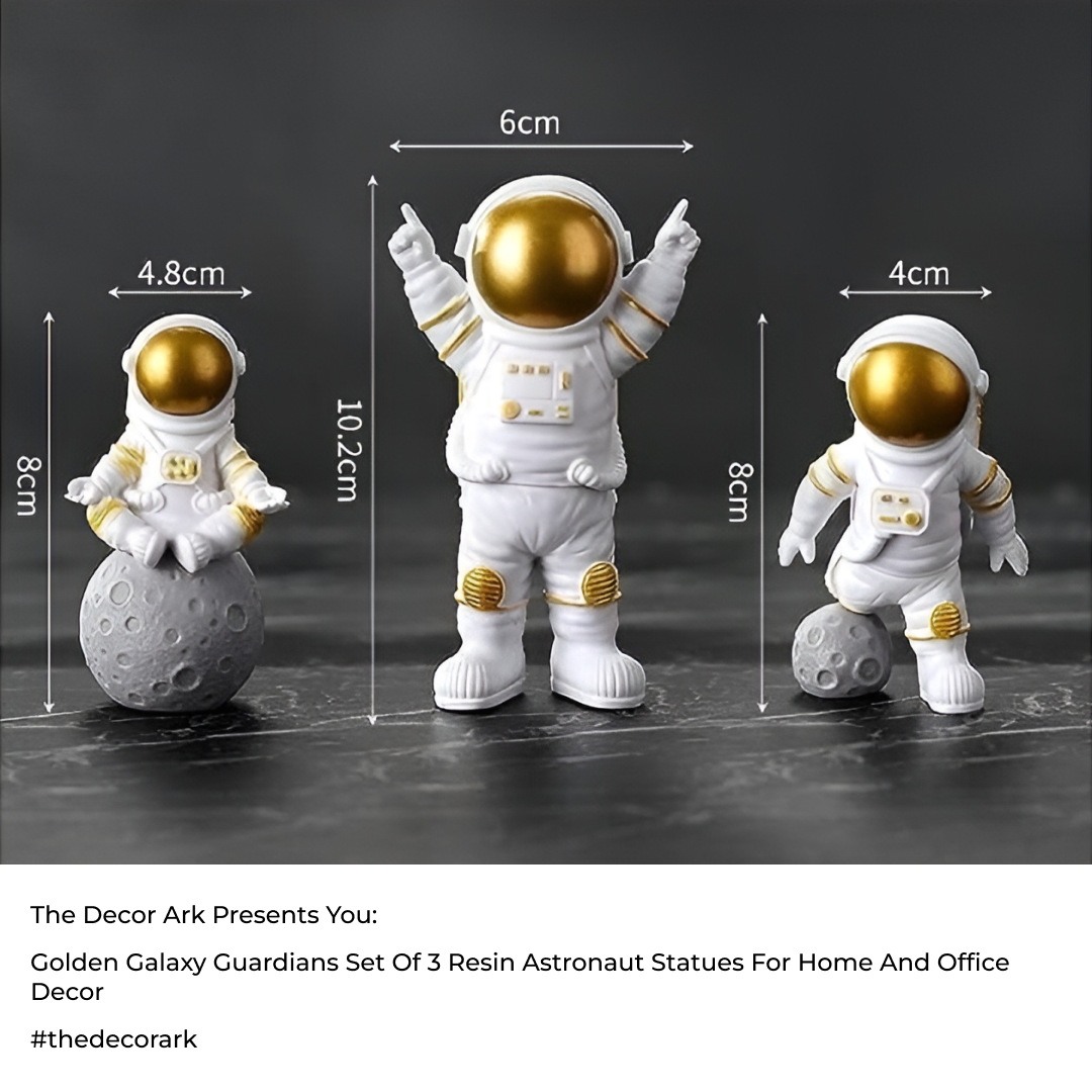 Golden Galaxy Guardians: Set of 3 Resin Astronaut Statues for Home and Office Decor